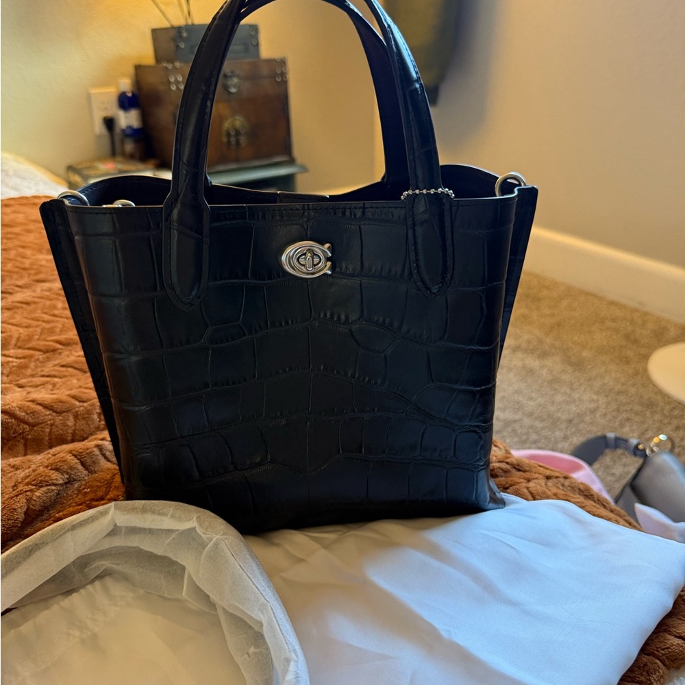 Coach Black Croc-Embossed Mini Bag - Picture 3 of 6